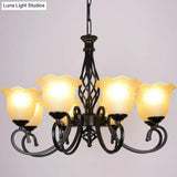 Ruffle Glass Floral Shade Chandelier For Classic Living Room Décor - Pendant Light With Scroll Arm