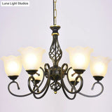 Ruffle Glass Floral Shade Chandelier For Classic Living Room Décor - Pendant Light With Scroll Arm