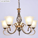 Ruffle Glass Floral Shade Chandelier For Classic Living Room Décor - Pendant Light With Scroll Arm