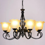Ruffle Glass Floral Shade Chandelier For Classic Living Room Décor - Pendant Light With Scroll Arm 8