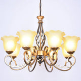 Ruffle Glass Floral Shade Chandelier For Classic Living Room Décor - Pendant Light With Scroll Arm 8