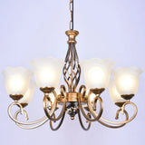 Ruffle Glass Floral Shade Chandelier For Classic Living Room Décor - Pendant Light With Scroll Arm 8