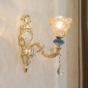 Ruffled Edge Gold Pendant Light With Crystal Draping - Retro Handblown Glass Chandelier For Living