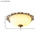 Rural Brass Flush Mount Ceiling Lamp With Frosted White Glass - 3/5 Bulbs Half - Globe Design