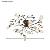 Rural Cream Glass 4/8/12-Light Bedroom Chandelier - Antique Brass Ceiling Mounted