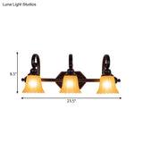 Rural Frosted Glass Vanity Lighting With Swirl Arm - Black Flared Wall Sconce (2/3 Heads)