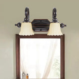 Rural Frosted Glass Vanity Lighting With Swirl Arm - Black Flared Wall Sconce (2/3 Heads) 2 /