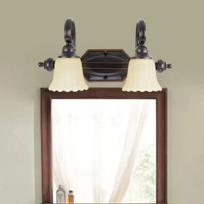 Rural Frosted Glass Vanity Lighting With Swirl Arm - Black Flared Wall Sconce (2/3 Heads) 2 /