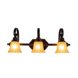 Rural Frosted Glass Vanity Lighting With Swirl Arm - Black Flared Wall Sconce (2/3 Heads) 3 /