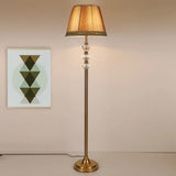 Rural Style Crystal Bell Stand Up Floor Reading Lamp Single Head Beige