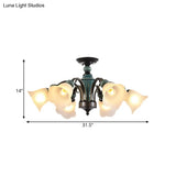 Rural Style Semi Flush Mount Light With Swooping Arm - Black Finish Ceiling Lighting For Living