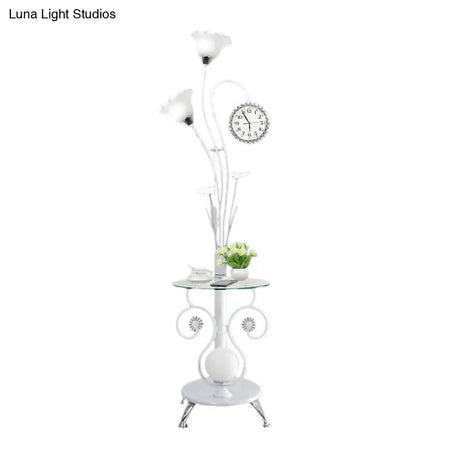 Rural Style Tree Shaped 2-Head Floor Lamp - Black/White Metallic Light For Bedroom