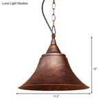Rust Finish Bell Pendant Light - Farmhouse Style Wrought Iron 1-Bulb Restaurant Ceiling Mount