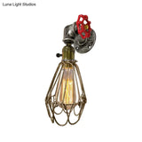 Rust Red Metallic 1-Bulb Cage Wall Light Fixture | Warehouse Sconce For Living Room
