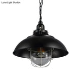 Rustic 1-Light Bistro Hanging Lamp - 12’/16’ Metal Pendant Lighting With Wire Cage And Clear