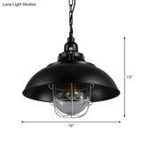 Rustic 1-Light Bistro Hanging Lamp - 12’/16’ Metal Pendant Lighting With Wire Cage And Clear