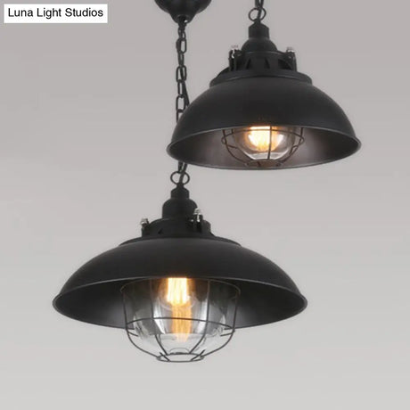 Rustic 1-Light Bistro Hanging Lamp - 12’/16’ Metal Pendant Lighting With Wire Cage And Clear
