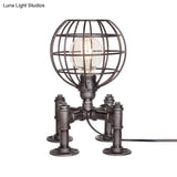 Rustic 1-Light Cage Table Lamp With Aged Silver/Bronze Finish - Farmhouse Style