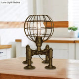 Rustic 1-Light Cage Table Lamp With Aged Silver/Bronze Finish - Farmhouse Style
