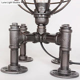 Rustic 1-Light Cage Table Lamp With Aged Silver/Bronze Finish - Farmhouse Style
