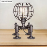 Rustic 1-Light Cage Table Lamp With Aged Silver/Bronze Finish - Farmhouse Style