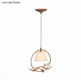 Rustic 1-Light Cone Pendant With Fabric Shade Metal Frame And Bird Decoration