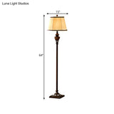 Rustic 1-Light Floor Lamp: Traditional Resin Column Stand With Cone Fabric Shade