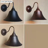 Rustic 1-Light Iron Carillon Wall Sconce In Black/Antique Black For Bistro/Outdoor Spaces