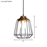 Rustic 1-Light Iron Ceiling Pendant Lamp In Black - Cone/Oval/Globe Suspended Lighting For Dining