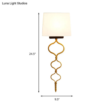 Rustic 1-Light Metal Sconce White Living Room Wall Mounted Lamp With Fabric Shade