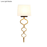 Rustic 1-Light Metal Sconce White Living Room Wall Mounted Lamp With Fabric Shade