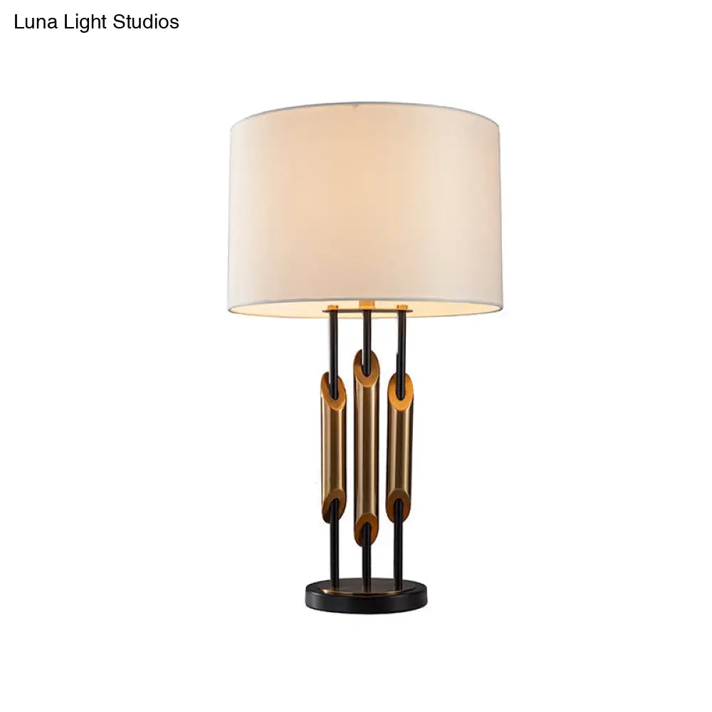 Rustic 1 Light Table Lamp With White Drum Shade And Angled Tube Deco For Nightstand