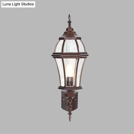 Rustic 1-Light Wall Sconce: Urn Shaped Clear Glass Lamp Fixture