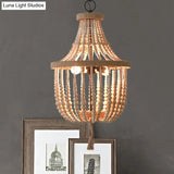 Rustic 2-Head Wood Pendant Chandelier: Handcrafted Beaded Basket Lamp For Restaurants