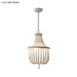 Rustic 2-Head Wood Pendant Chandelier: Handcrafted Beaded Basket Lamp For Restaurants