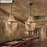 Rustic 2-Head Wood Pendant Chandelier: Handcrafted Beaded Basket Lamp For Restaurants
