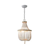 Rustic 2-Head Wood Pendant Chandelier: Handcrafted Beaded Basket Lamp For Restaurants White