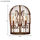 Rustic 2-Light Birdcage Wall Sconce With Crystal Drops For Living Room