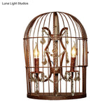 Rustic 2-Light Birdcage Wall Sconce With Crystal Drops For Living Room