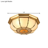 Rustic 3 - Bulb Flush Mount With Countryside Bowl And Frosted Glass Ceiling Lighting In Brass