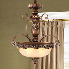 Rustic 3-Head Ribbed Glass Chandelier Suspension Light - Bronze