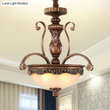 Rustic 3-Head Ribbed Glass Chandelier Suspension Light - Bronze