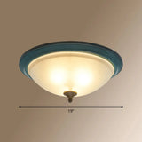 Rustic 3-Light Bedroom Ceiling Lamp: Frosted White Glass Bowl Flush With Blue Accents