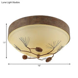 Rustic 3 - Light Ceiling Mount With Frosted Glass Bowl For Corridor - Pinecone Accent Included