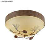 Rustic 3 - Light Ceiling Mount With Frosted Glass Bowl For Corridor - Pinecone Accent Included