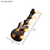 Rustic 5-Light Wall Sconce: Vintage Bare Open Metal Design With Guitar Backplate