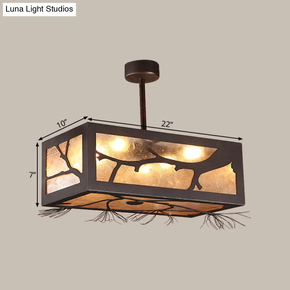 Rustic 6 - Head Semi Flush Mount Ceiling Light With Mica Sheet Shade