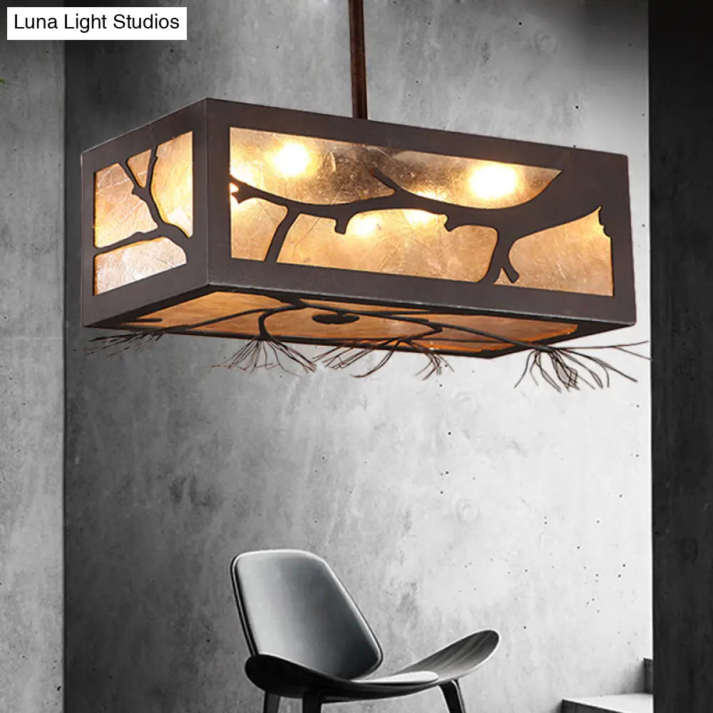 Rustic 6 - Head Semi Flush Mount Ceiling Light With Mica Sheet Shade