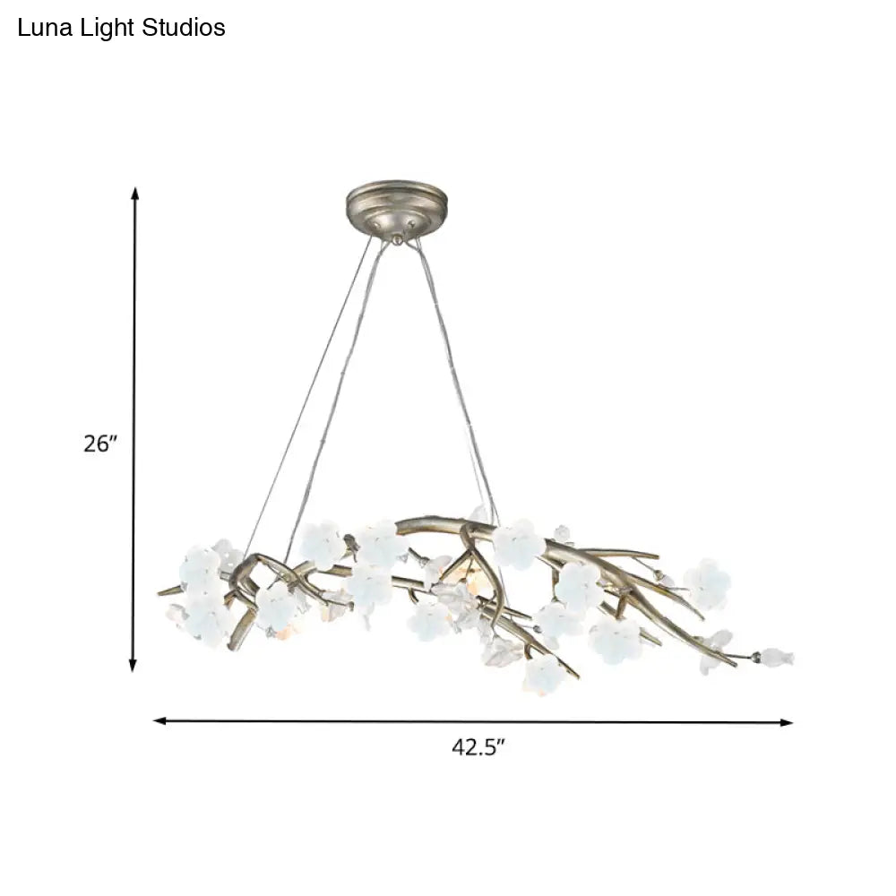 Rustic 9-Light Flower Chandelier In Silver - Bedroom Hanging Lamp Kit