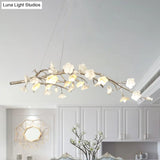 Rustic 9-Light Flower Chandelier In Silver - Bedroom Hanging Lamp Kit